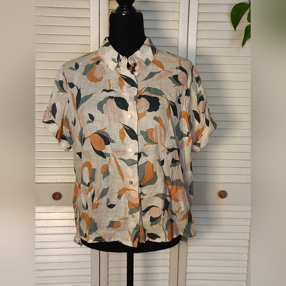 Rachel Zoe Tops - Rachel Zoe 100% Linen Floral White Print Button-Up Shirt Size S – Like New